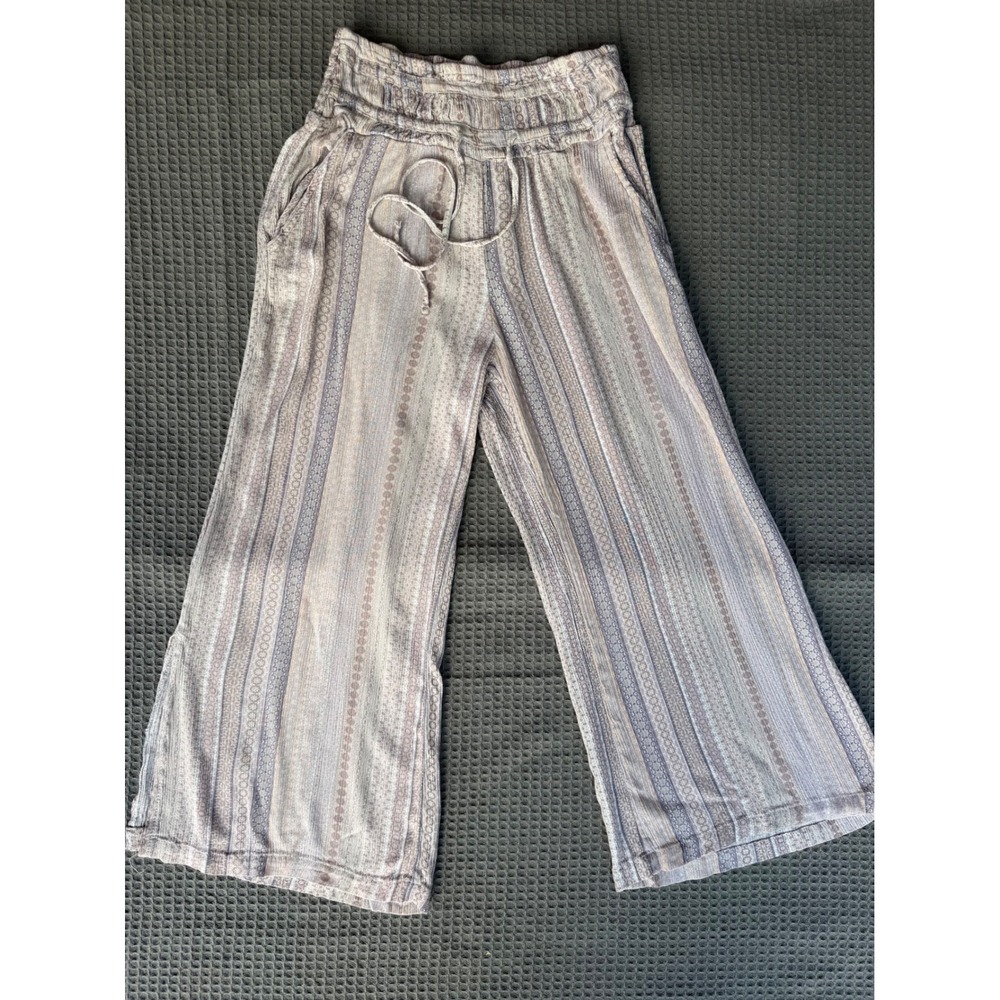Rewash Womens Wide Leg Smocked Waist Palazzo‎ Pants Striped Boho Rayon Size M
